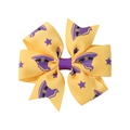 Detail of yellow and purple Halloween bow with stars and wizard hat patterns - Yellow Purple Witch Hat