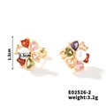 Detail view of colorful heart zircon stud earrings with white pearl and 1.3cm size marking - White Pearl Multicolor Flower Style / Gold