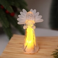 Dettaglio statuina angelo LED su base in legno con luce calda e decorazioni natalizie - Stile Fisarmonica