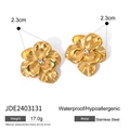 Gold plated stainless steel flower stud earrings with sparkling cubic zirconia center - Rhinestone Center Flower Studs (JDE2403131)