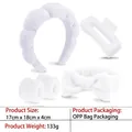White puffy spa headband and wristband set for face washing made of soft microfiber cloth - -3- White Terry Cloth Hairband Set (5 Pieces)