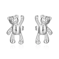 Polished silver stainless steel teddy bear stud earrings with crystal eyes on white background - Steel Color Bear Stud Earrings (Pair)