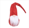 Plush Christmas gnome ornament in vibrant red with long white beard on white background - Red