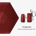 Compact wine red mini flat folding umbrella with a matching 15cm portable zip storage case - Pocket Case / 6 Ribs 6-Fold / Retro Red