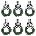Set of six mini Christmas wreaths with pine needles, red berries and plaid bows - Plaid Ribbon / Set of 6
