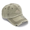 Detail of vintage washed cotton cap showing distressed brim and Superstar 1960 embroidery - One Size (56-60cm Adjustable) / Olive Green