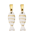 Ciondolo a forma di pesce in smalto bianco con strisce dorate per gioielli fai-da-te - Bianco