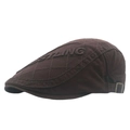 Adjustable dark coffee cotton newsboy cap with side STLING embroidery and metal buckle - Adjustable / Coffee