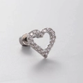 Silver titanium steel heart stud earring with clear cubic zirconia and screw back - Large Hollow Heart (A07-9#)