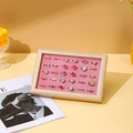 Walnut wood ring display tray with soft pink velvet lining for jewelry storage - White Wood Grain with Pink Interior