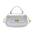 Silver lychee textured small square bag with golden lock and adjustable strap - Silver