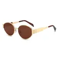 Unisex round metal sunglasses with light gold frames and brown lenses for driving - Gold Frame Tea Lenses Tortoise Tips