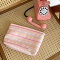 Pink striped candy color bubble makeup bag portable pouch with fun fun party label - Pleated Stripe Storage Bag - Pink