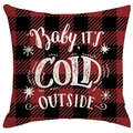 Funda de cojín navideña de cuadros rojos y negros con diseño Baby IT'S COLD OUTSIDE - Cuadros Rojo Negro Baby IT'S COLD OUTSIDE / 45*45cm Lino Una Cara (Sin Núcleo)