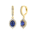 Elegant gold-plated S925 silver drop earrings with oval blue stone and white zircons - Lze05-14k