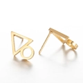 Minimalist geometric gold stud earrings with brushed matte finish in round and triangle shapes - Triangle Circle Style (421) / Gold
