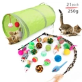 Set de 21 jouets pour chats avec tunnel vert souris en peluche et baguettes à plumes - Ensemble N° 1