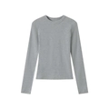 Detail shot of the ribbed texture and fine stitching on a grey modal long sleeve top - XS / Gray