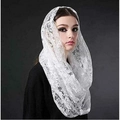 Close-up of white floral lace wedding veil scarf showing delicate embroidery details - Style 3 Off-white