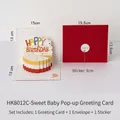 3D pop-up birthday card set with layered cake design, red envelope, and seal sticker - Design C-HK8012