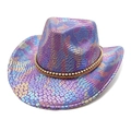 Metallic gradient sequin western cowboy hat with purple and blue snake scales - M (56-58cm) / Purple