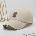 Beige cotton baseball cap with a brown leather patch and structured sandwich brim - Adjustable / Beige