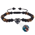 Detail of 6mm matte black stone and tiger eye bracelet with a heart photo projection charm - Tiger Eye + Matte Stone (WB1039-7)