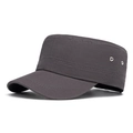 Gorra militar ajustable de algodón gris oscuro con parte superior plana y ojetes - Gris