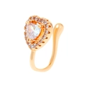 Non-pierced gold U-shape nose clip featuring a large heart-shaped cubic zirconia stone - Full Diamond Heart (X701) / Gold