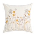 Beigefarbener Kissenbezug aus Baumwolle mit bunter Wildblumen-Stickerei für das Sofa - Tianhua-Quadratisch / 45x45cm【Ohne Kern】