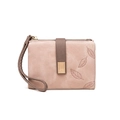 Short lotus pink women's wallet featuring matte PU leather and leaf embossed pattern - Pink
