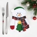 Porte-couverts de Noël bonhomme de neige avec chapeau vert et écharpe à carreaux - Bonhomme de Neige