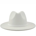 Classic white wool felt fedora hat featuring a teardrop crown and matching decorative band - White