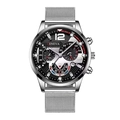 Men's silver mesh band watch with black multi-dial face and luminous markers by Geneva - Silver Mesh Strap