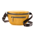 Litchi grain yellow leather chest bag for women with brown nylon strap and metal zipper - Yellow