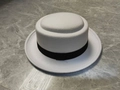 Elegant white flat top wool felt hat with black ribbon decoration for women - 57cm / White
