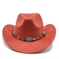 Chapeau de cowboy classique en daim rouge brique avec bande tressée et accents en métal - M(56-59CM) / Rouge Brique (Daim)