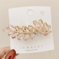 Detail of crystal butterfly hair clip with pink marquise stones and gold alloy base - Wheat Ear Pink Spring Clip