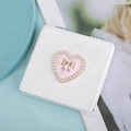 Specchio portatile quadrato in pelle PU con cuore rosa di perle e fiocco dorato - Rosa