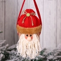 Handgefertigte Weihnachtsmann-Geschenktüte mit gestricktem Bart und rotem Tragegriff - Weihnachtsmann-Stil Handeimer / Rot/Weiß