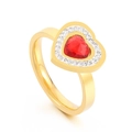 Minimalist 18k gold plated ring with double heart-shaped red gemstone and white crystals - US 6 / Gold Red (KR101870-K)