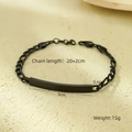 Detailed view of black stainless steel bracelet with plate showing 20+2cm length and 15g weight - Large Square Black