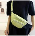 Light green chain crossbody chest bag for women with dual zippers and adjustable strap - Fruit Green