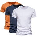 Men's 2-pack slub cotton t-shirts in white navy and orange featuring crew neck design - 2XL / Ginger + Navy Blue + White