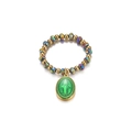 Anello elastico di perle con cristalli cangianti e ciondolo medaglia Maria verde - Ciondolo Vergine Maria / Perline Oro e Iridescente