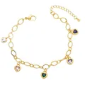 Gold link chain bracelet featuring five colorful heart-shaped crystal charms with lobster clasp - Style D-Colorful Heart Charms