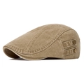 Vintage khaki washed cotton newsboy cap featuring decorative side metal buckle straps - Adjustable / Khaki