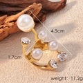 Luxurious gold stainless steel open ring with pearls and crystals, size 4.5cm by 1.7cm - Gold Heart Style (JZ-YS473)