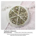 Flatback iridescent rhinestones for nail art in a 6-grid wheel with 6 various sizes - Flatback Aurora Rhinestones
