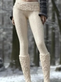 Creamy white cable-knit trousers and matching decorative boots for women in winter scenery - 3XL / Cream Knitted Pants (RW-YJK01-010901)